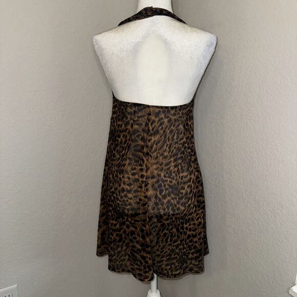 Chemise Halter Dress Women’s Medium Brown Black Leopard Print Lace Lingerie Slip - Picture 3 of 7